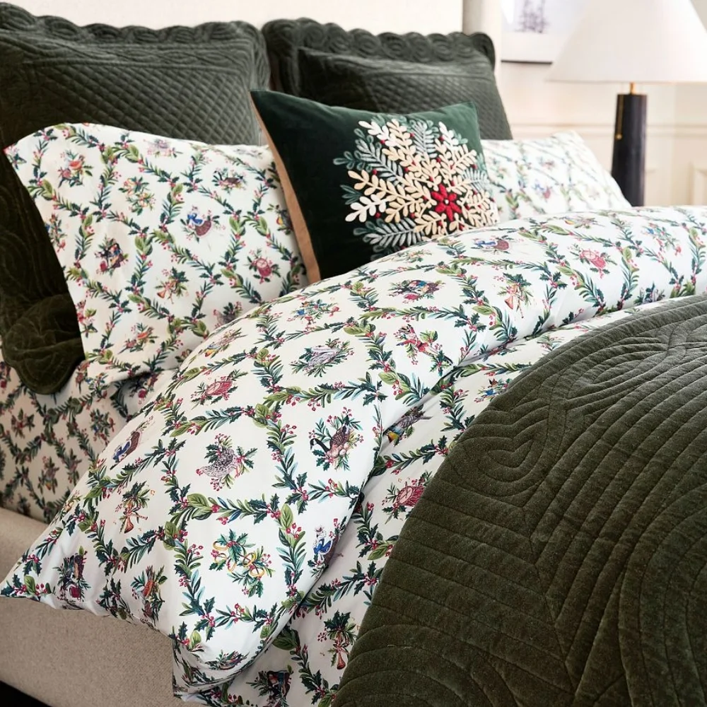 Pottery Barn Kids 12 Days of Christmas Full Sheet Set Holiday Birds Floral NEW